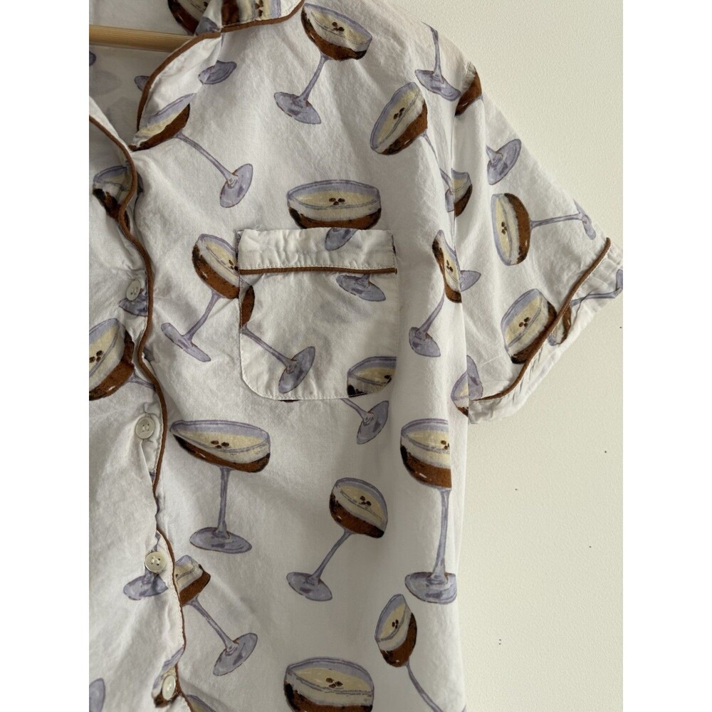 ✿ Mahogany Cotton Pajama Set L Cocktail Print Button Top Shorts Lounge Sleepwear